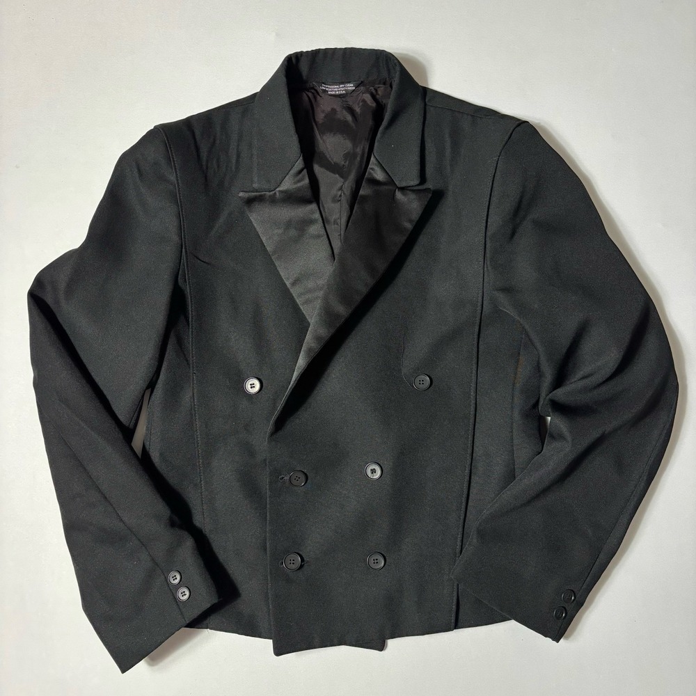 Vintage Falcone Black Tuxedo Jacket Double Breasted Satin Lapel Prom Formal M